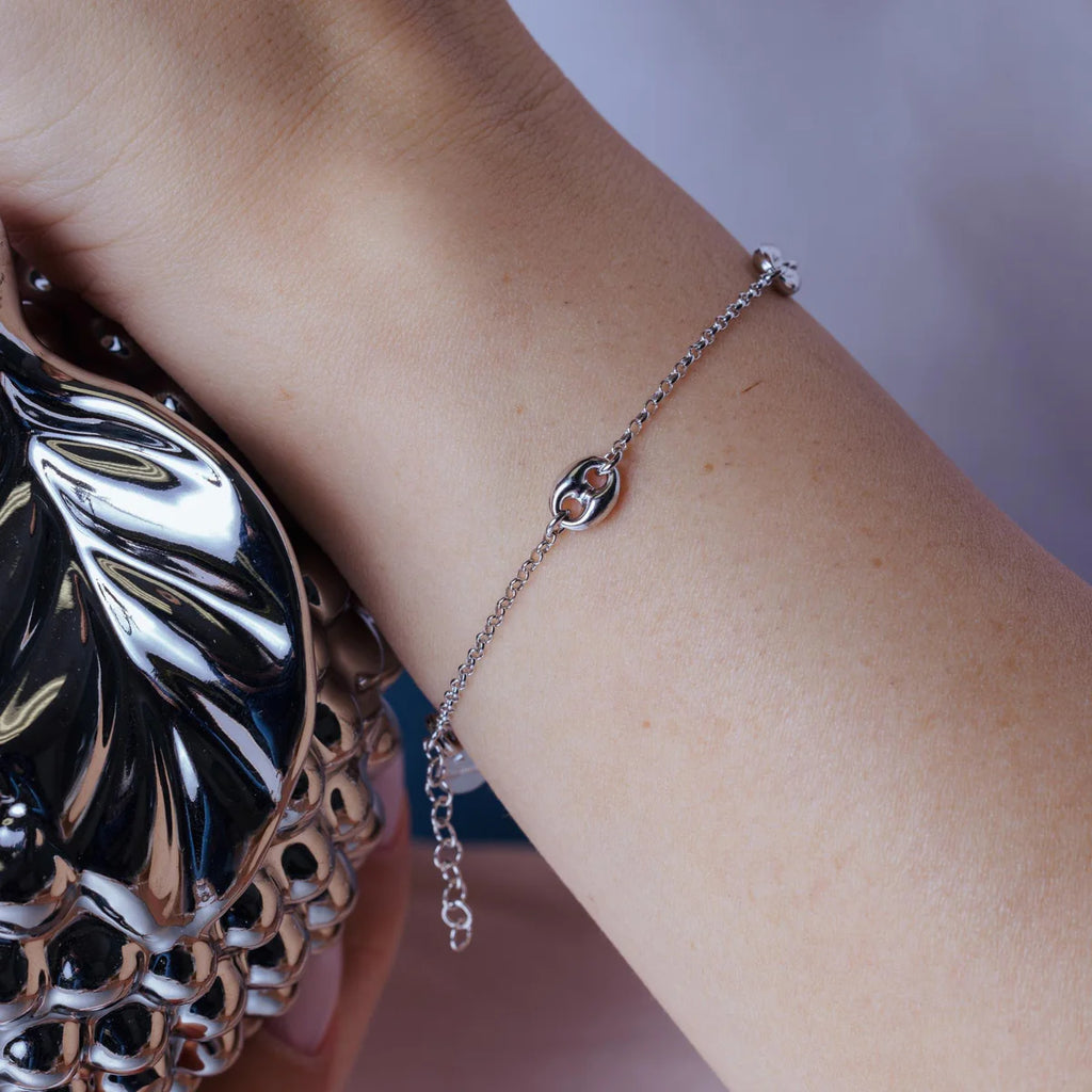 Sterling Silver Puffed Mariner Link Bracelet
