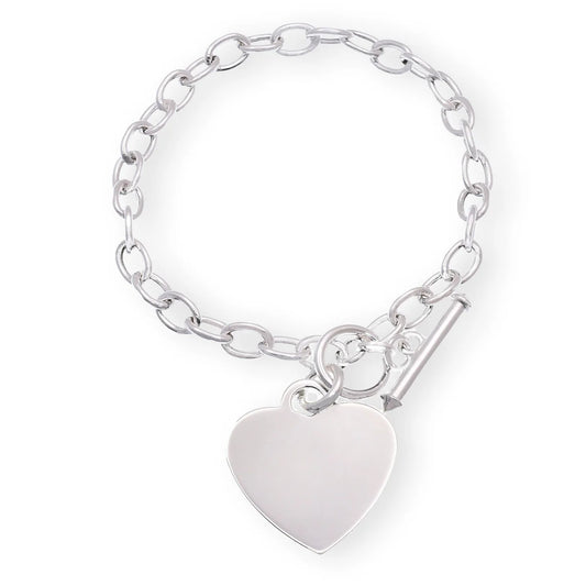 Sterling Silver Link Bracelet w/ Heart Charm (large)