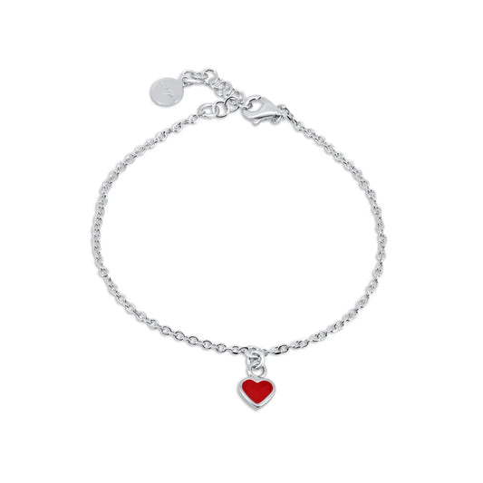 Sterling Silver Red Enamel Heart Bracelet