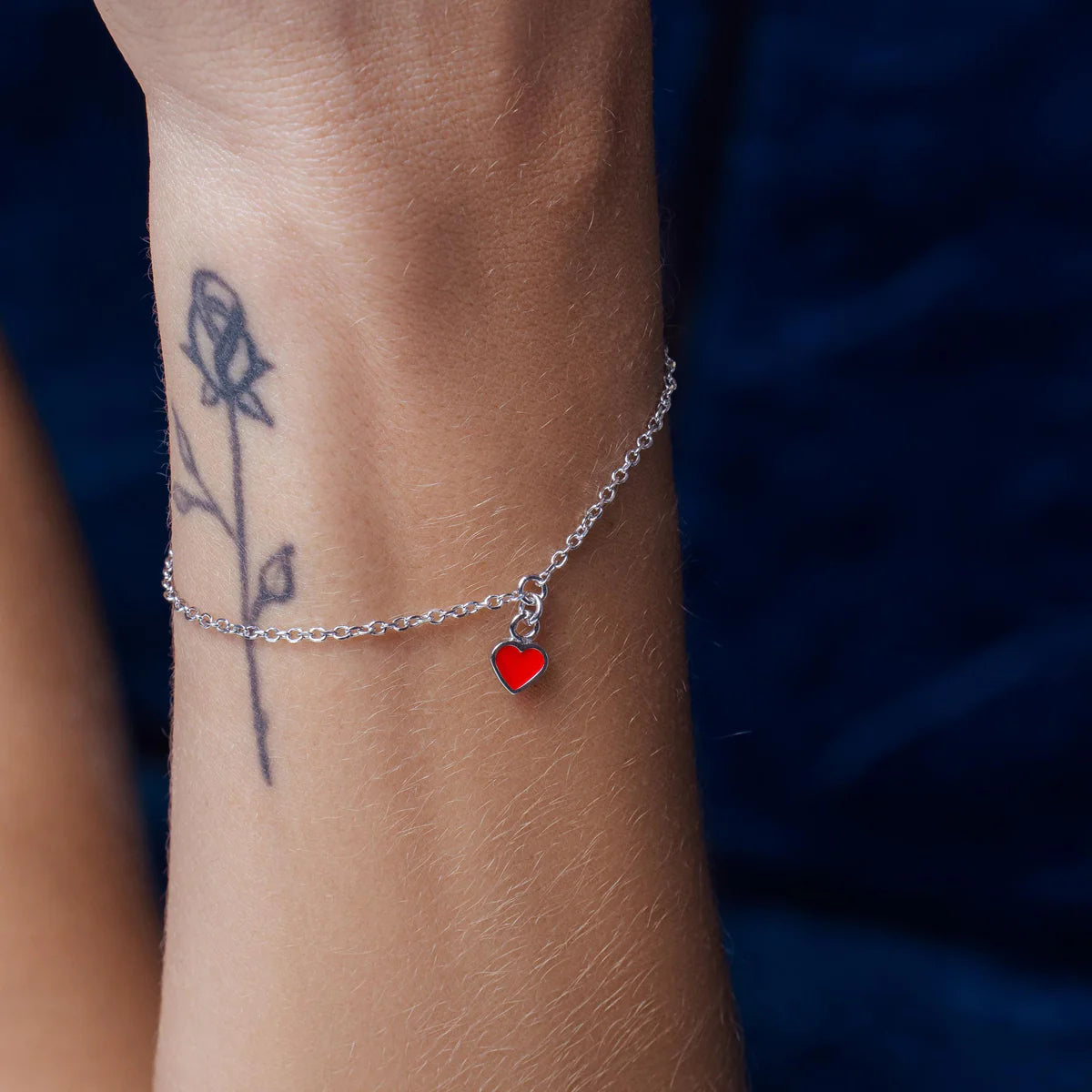 Sterling Silver Red Enamel Heart Bracelet