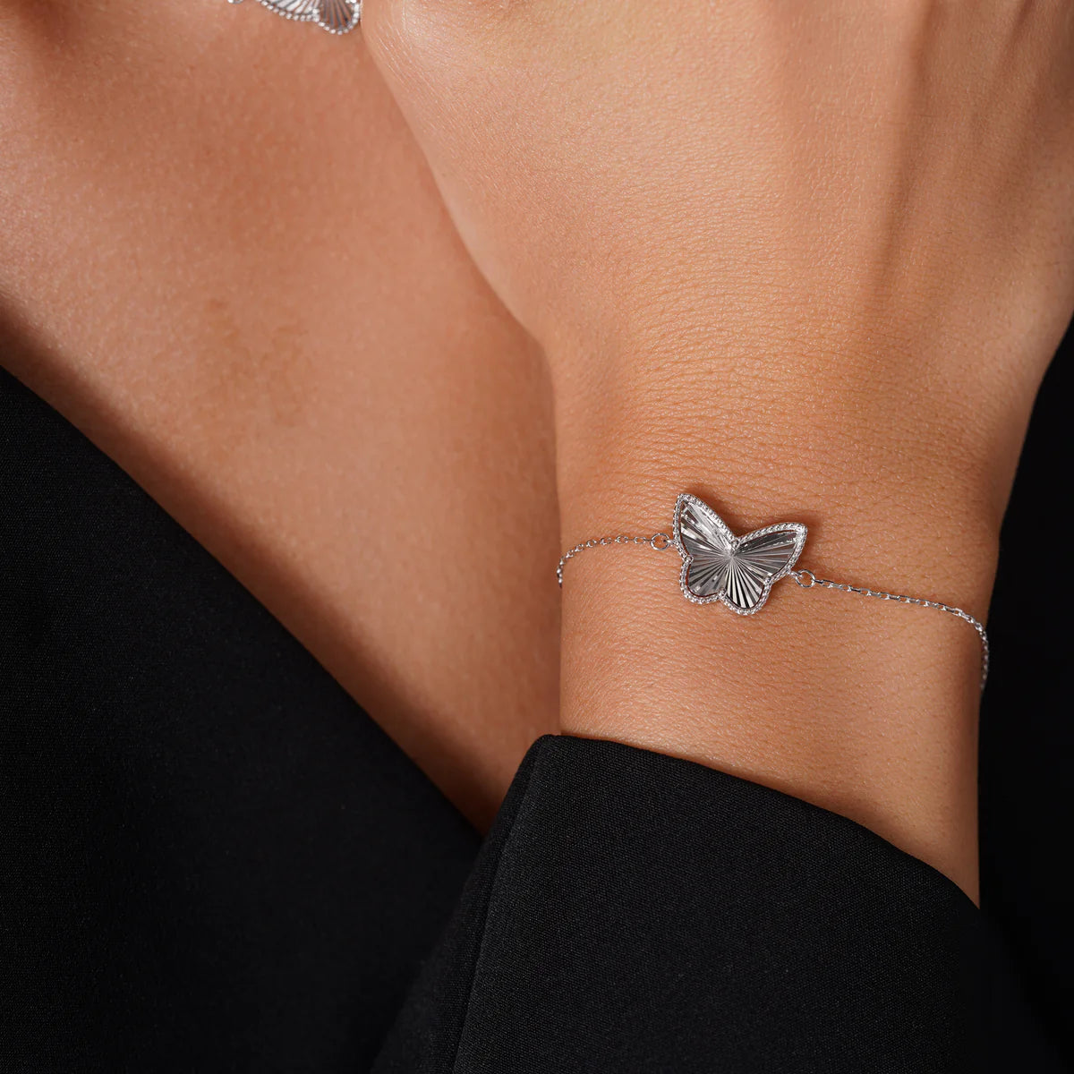 Sterling Silver Sparkling Butterfly Bracelet