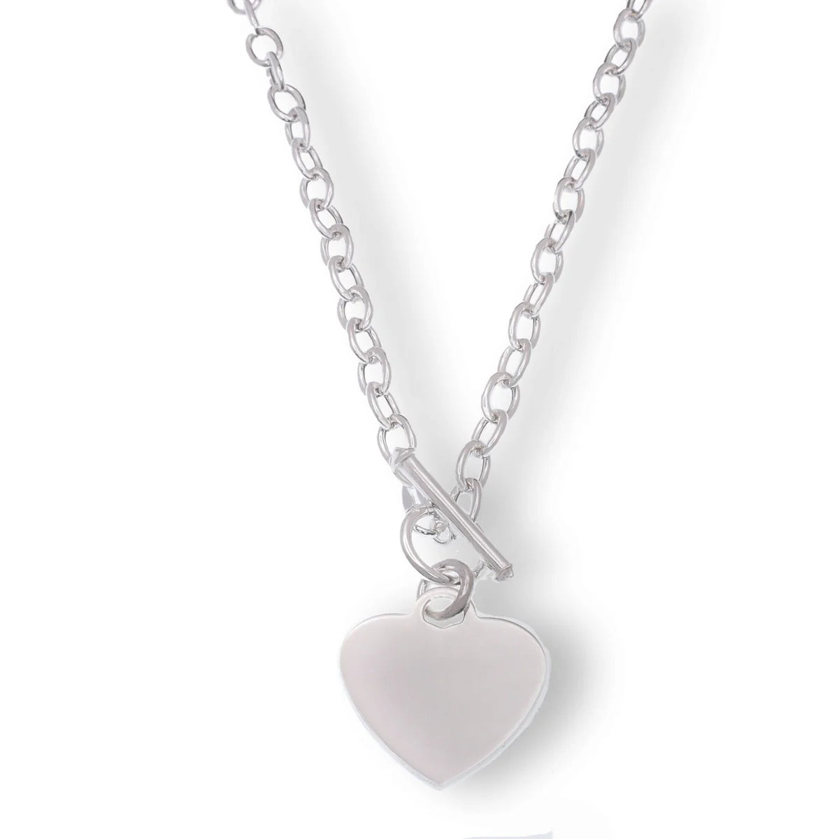 Sterling Silver Link Necklace w/ Heart Charm (large)