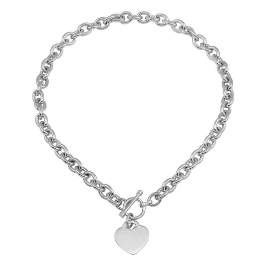 Stirling Silver Chunky Link Heart Necklace