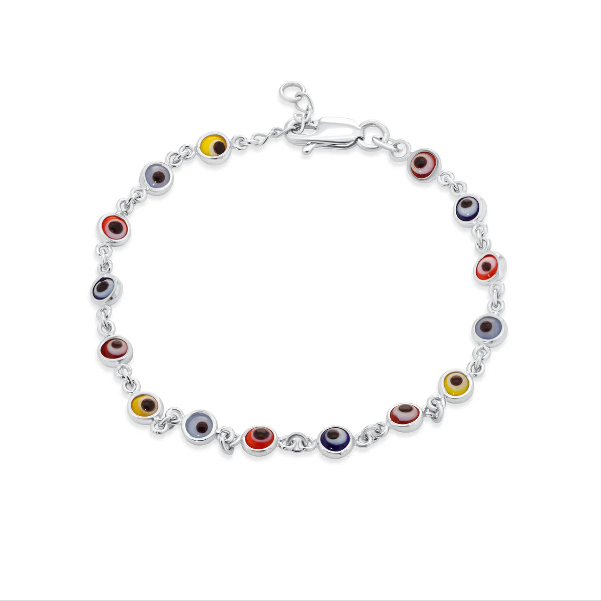 Sterling Silver Colored Evil Eye Bracelet