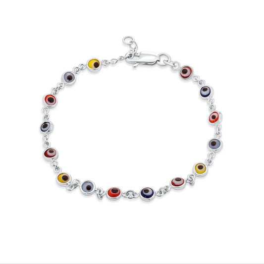 Sterling Silver Colored Evil Eye Bracelet