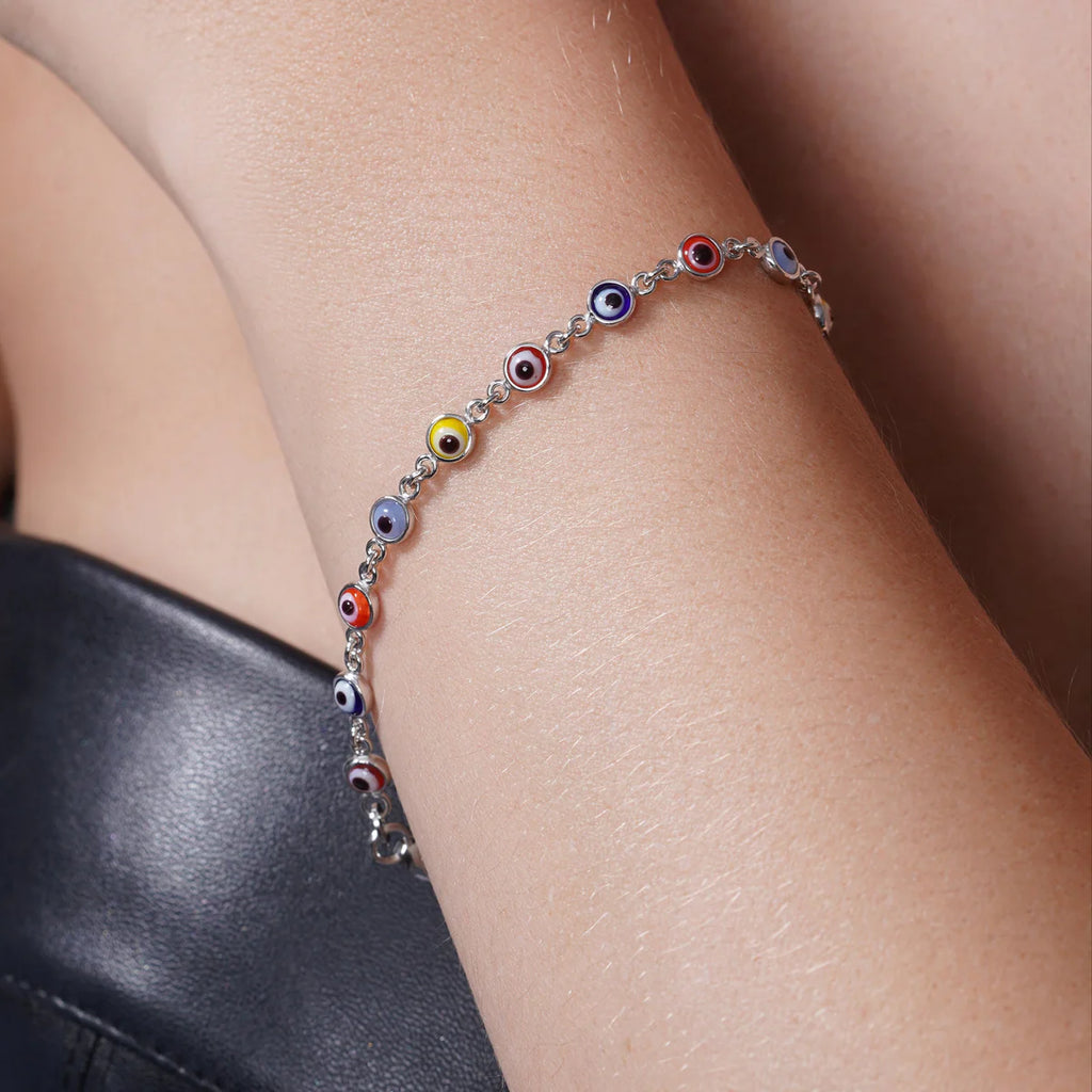 Sterling Silver Colored Evil Eye Bracelet