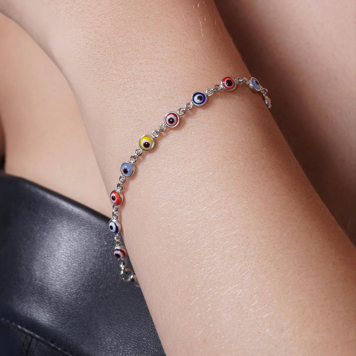 Sterling Silver Colored Evil Eye Bracelet