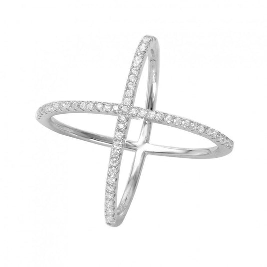 Sterling Silver pave “X” Ring