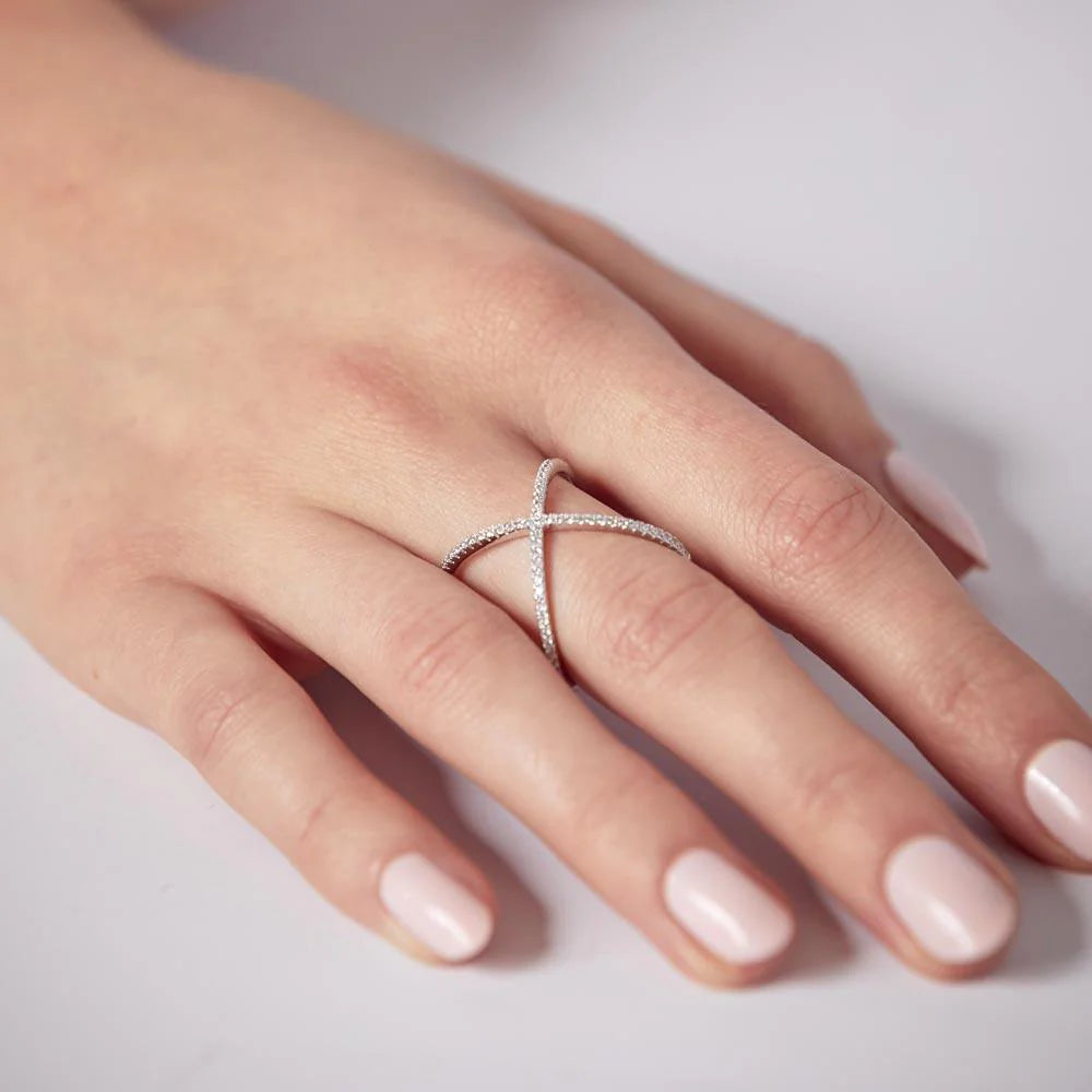 Sterling Silver pave “X” Ring