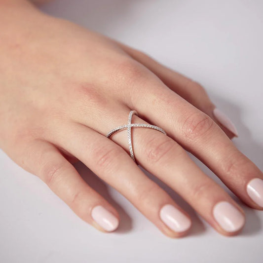 Sterling Silver pave “X” Ring