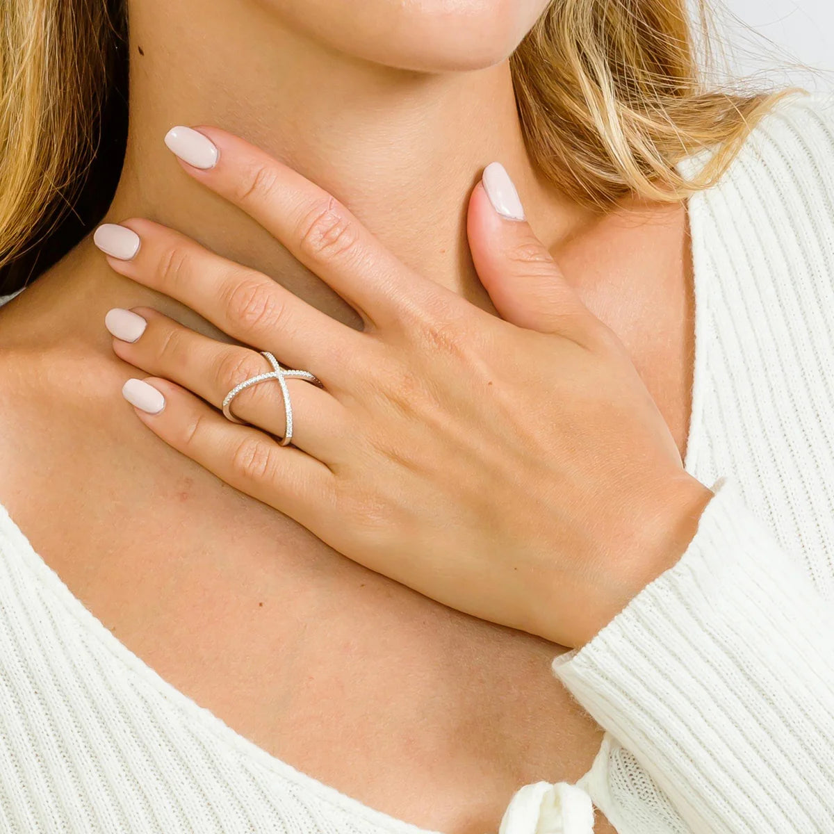 Sterling Silver pave “X” Ring