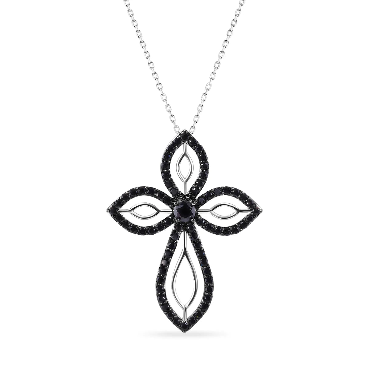 Sterling Silver Black Outline Cross