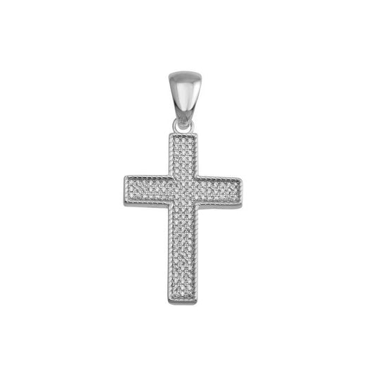 Sterling Silver Pave Beaded Detail Cross Pendant