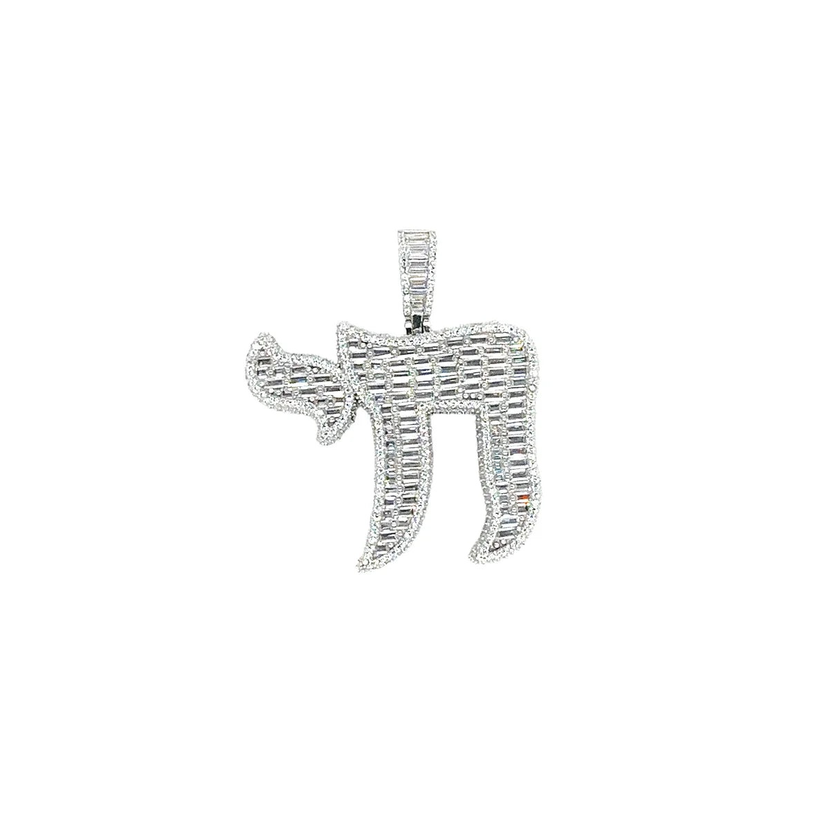 Sterling Silver Large Pave Chai Pendant