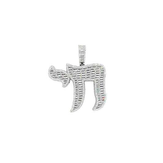 Sterling Silver Large Pave Chai Pendant