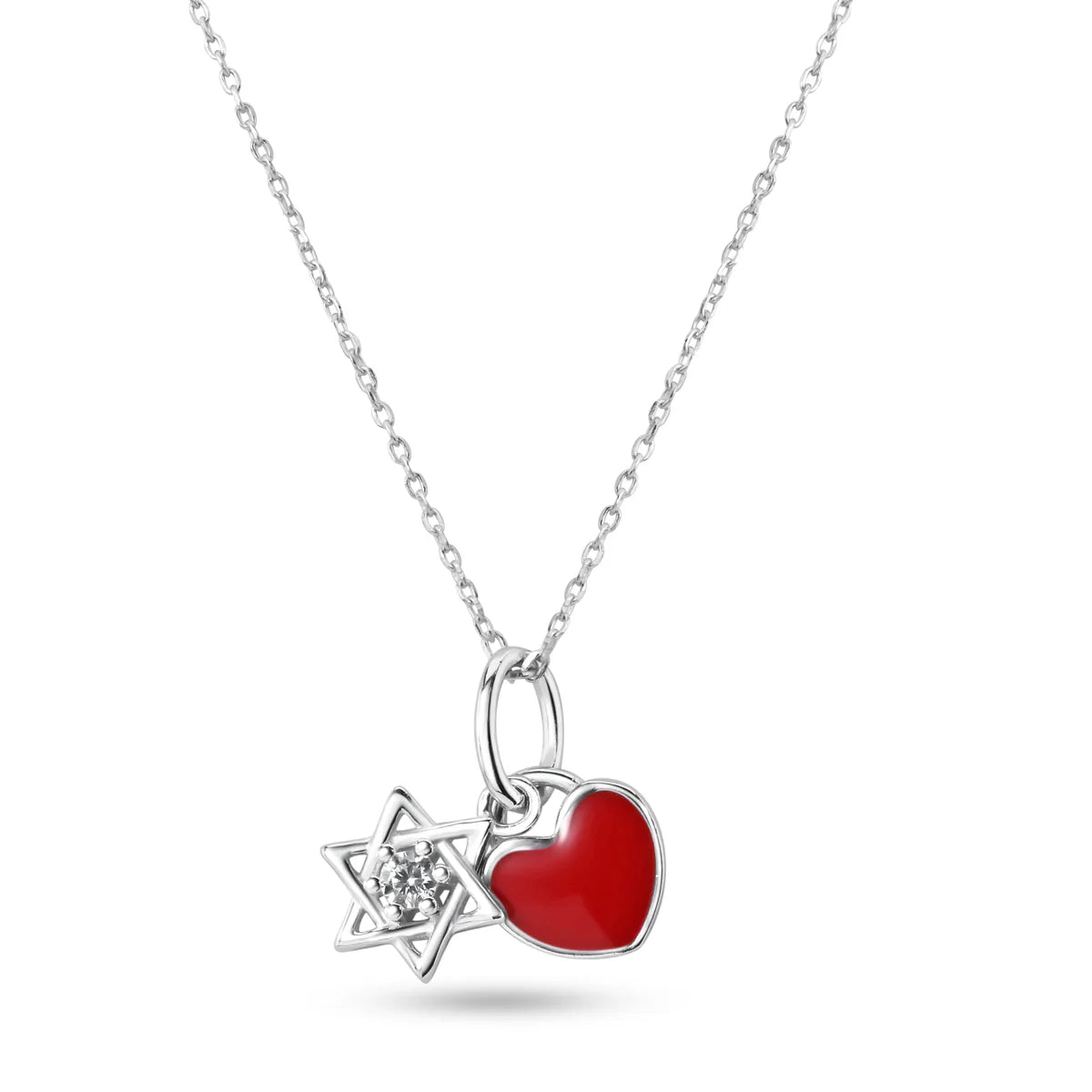 Sterling Silver Star of David and Enamel Heart Necklace
