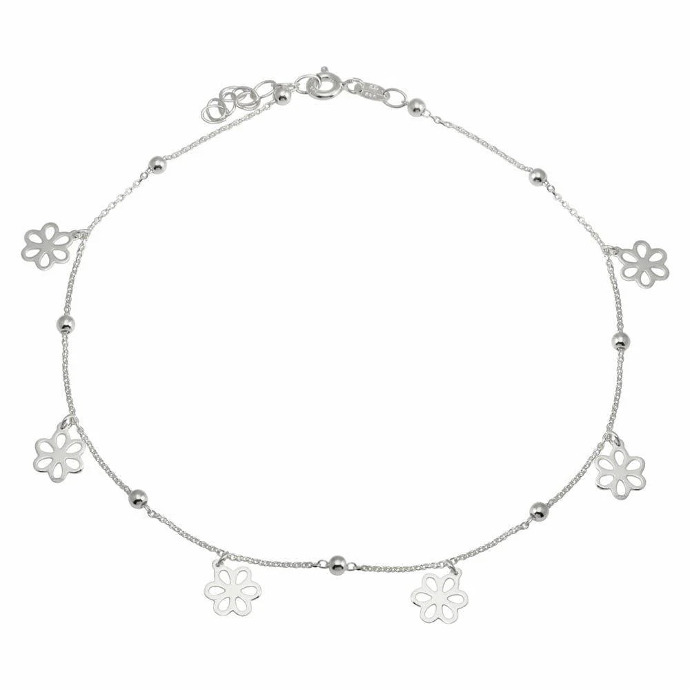 Sterling Silver Flower Dangle Anklet