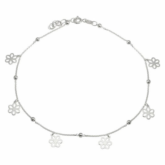 Sterling Silver Flower Dangle Anklet