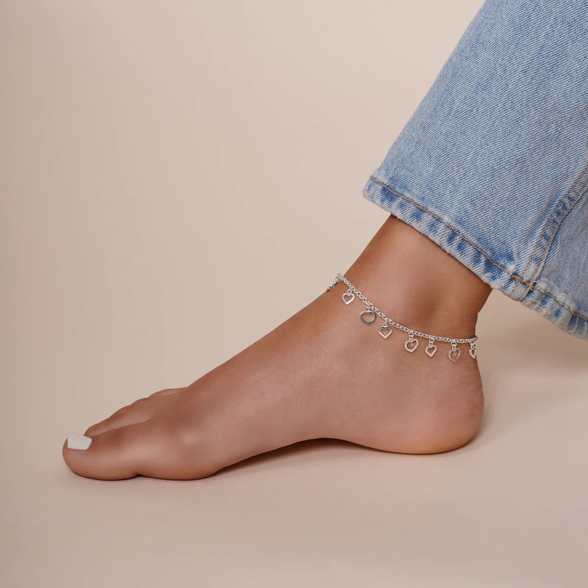 Sterling Silver Heart Charm Anklet