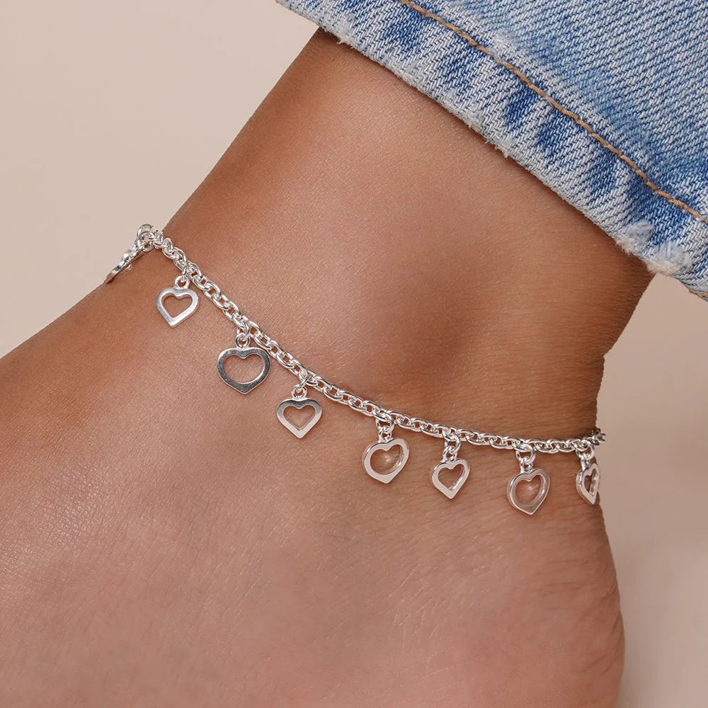 Sterling Silver Heart Charm Anklet