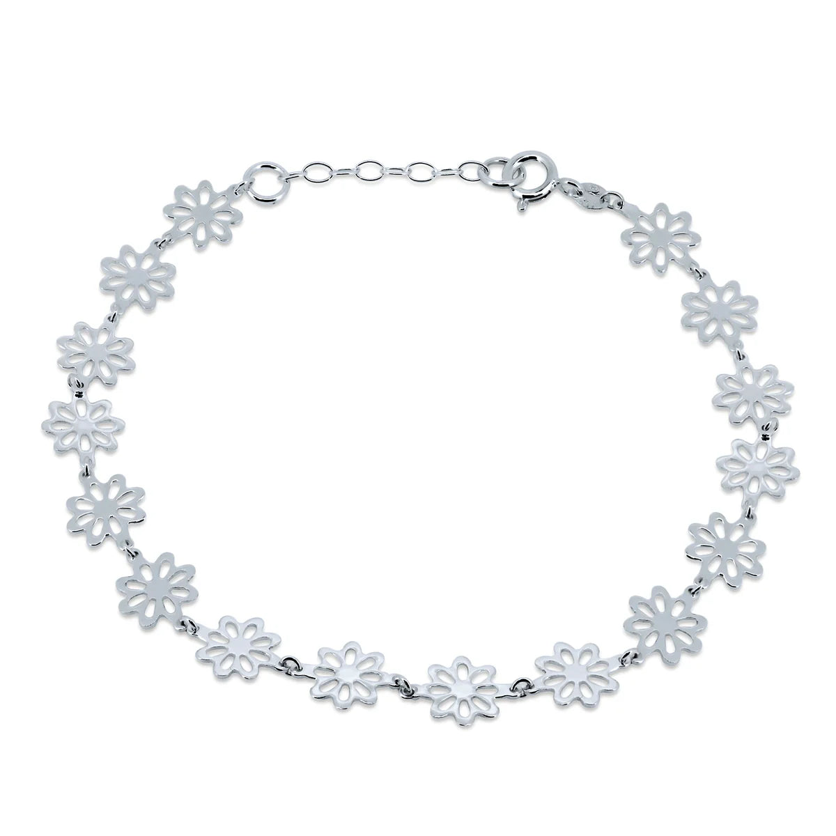 Sterling Silver Flowers Anklet