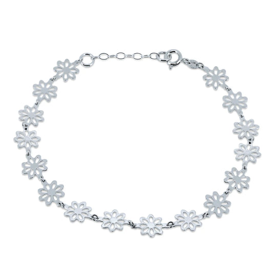 Sterling Silver Flowers Anklet