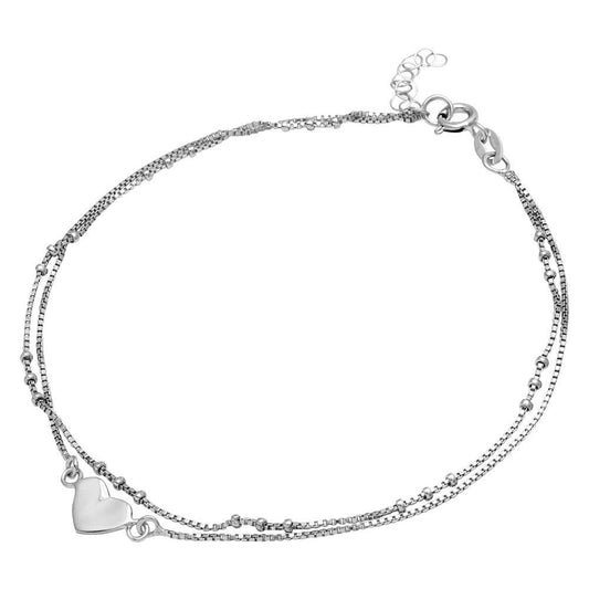 Sterling Silver Double Strand Heart Anklet