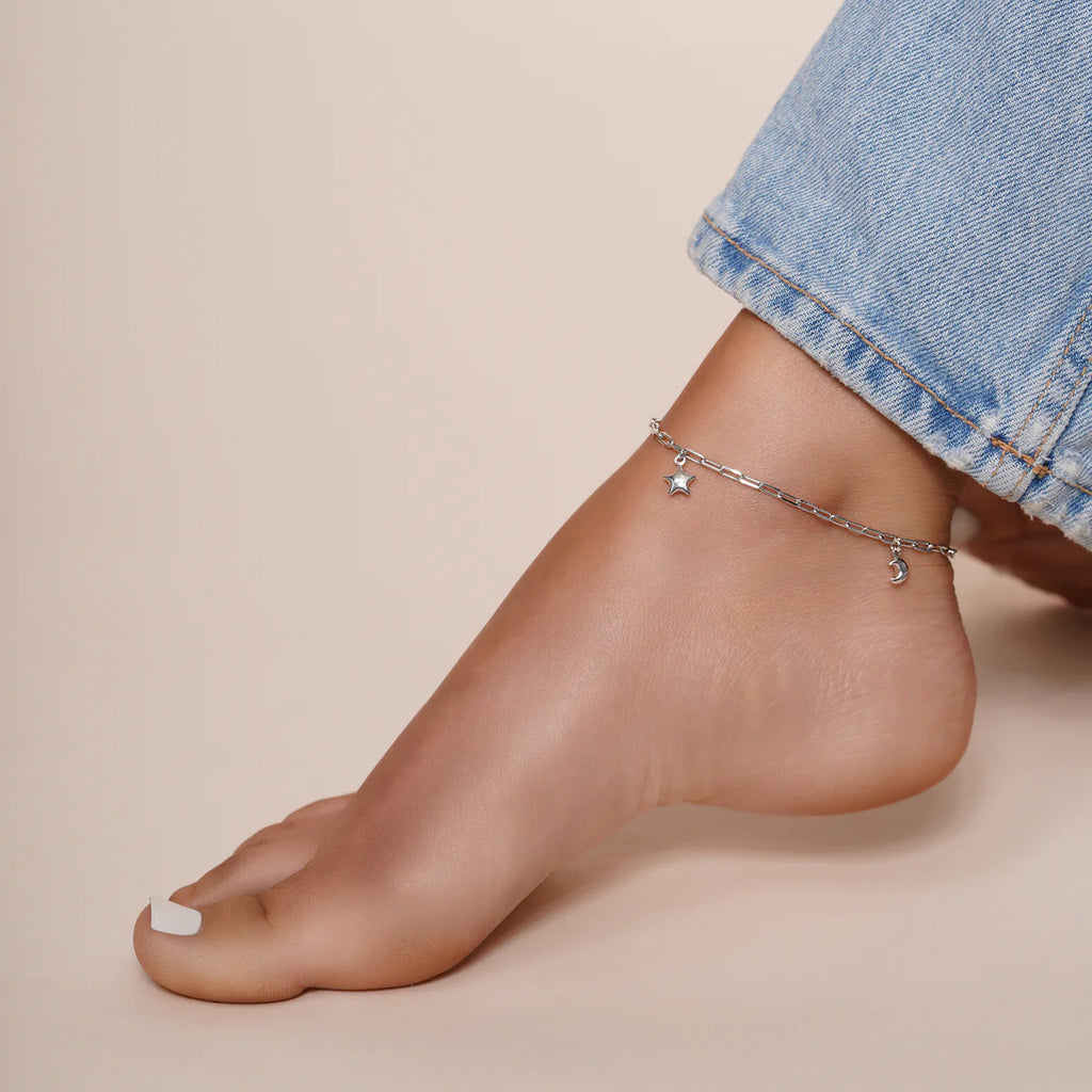 Sterling silver Star and Moon Anklet