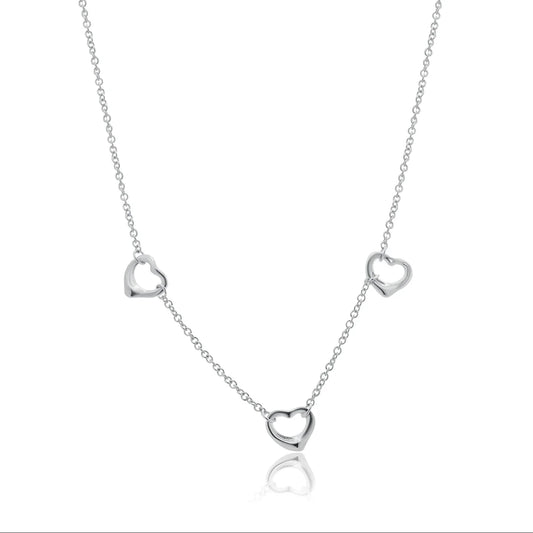 Sterling Silver 3 Heart Necklace