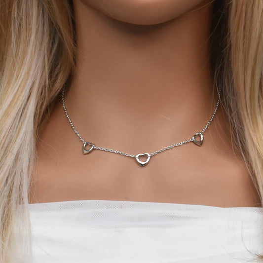 Sterling Silver 3 Heart Necklace