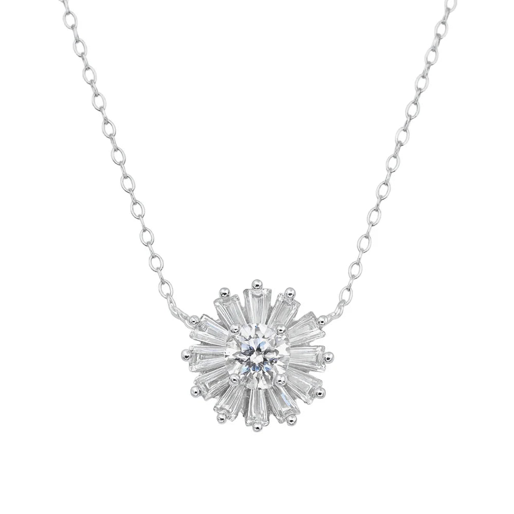 Sterling Silver Moissanite Radiant Burst Necklace