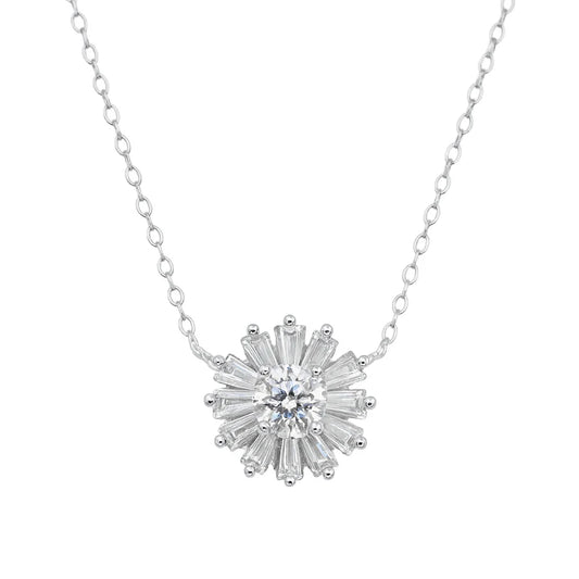 Sterling Silver Moissanite Radiant Burst Necklace