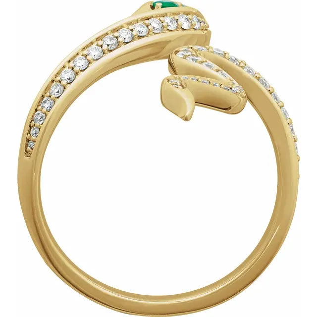 Emerald accented Diamond Snake Ring