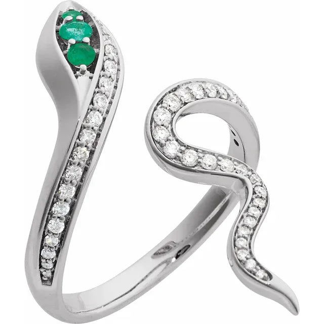Emerald accented Diamond Snake Ring