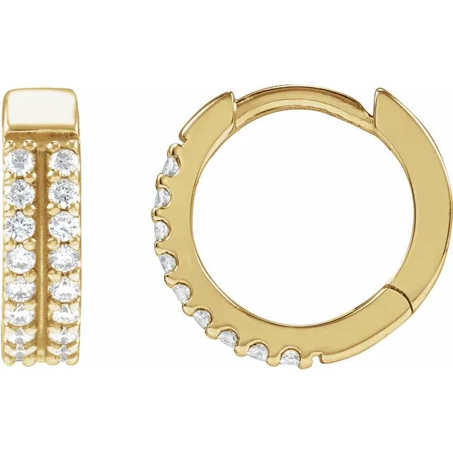 Double Row Diamond Accented Huggie Earrings
