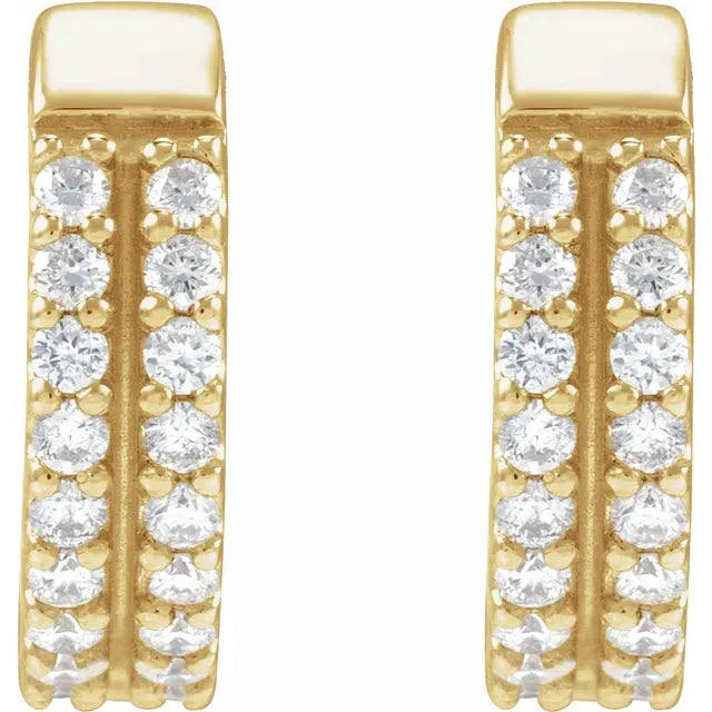 Double Row Diamond Accented Huggie Earrings