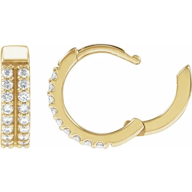 Double Row Diamond Accented Huggie Earrings
