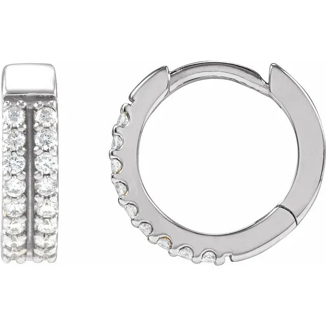 Double Row Diamond Accented Huggie Earrings