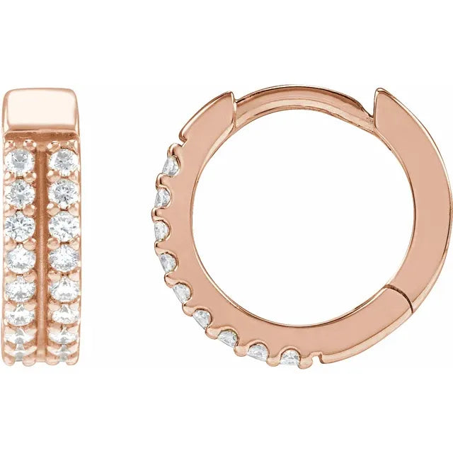 Double Row Diamond Accented Huggie Earrings