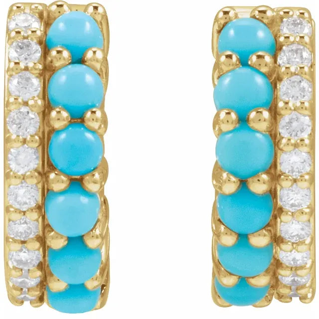 Turquoise and Diamond Huggie Earrings