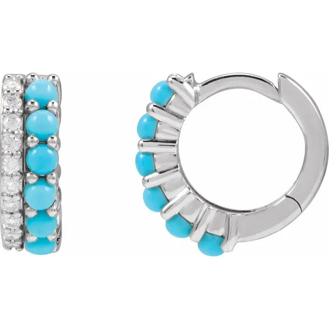 Turquoise and Diamond Huggie Earrings