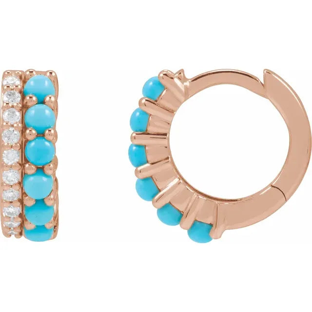 Turquoise and Diamond Huggie Earrings