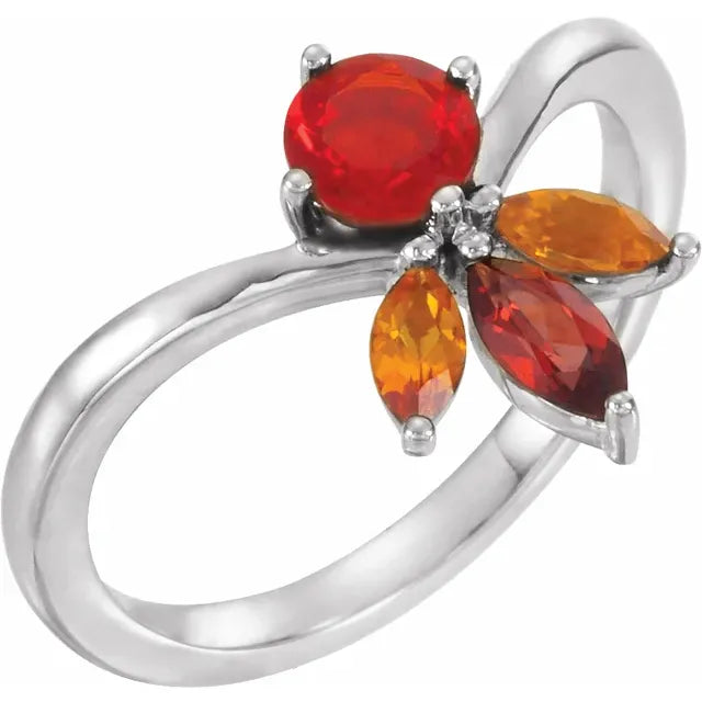 Mexican Fire Opal Flower Ring