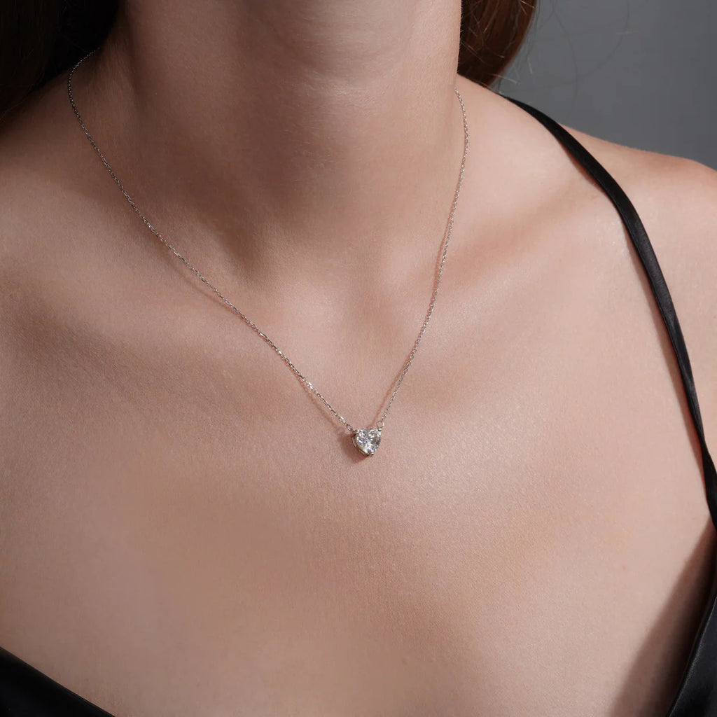 Sterling Silver Heart Shaped Moissanite Necklace