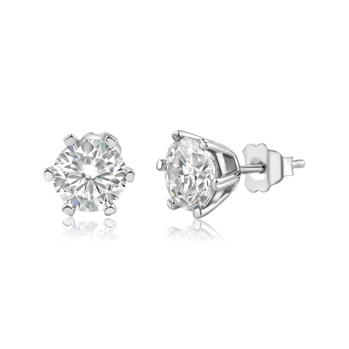 Sterling Silver 6 Prong Moissanite Stud Earrings