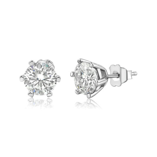 Sterling Silver 6 Prong Moissanite Stud Earrings