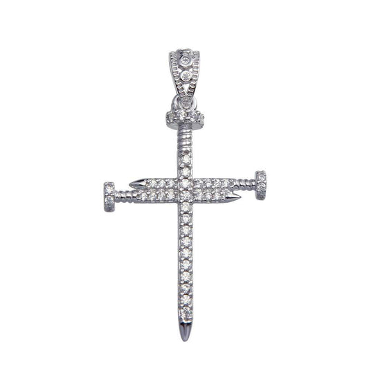 Sterling Silver Moissanite Nail Cross Pendant