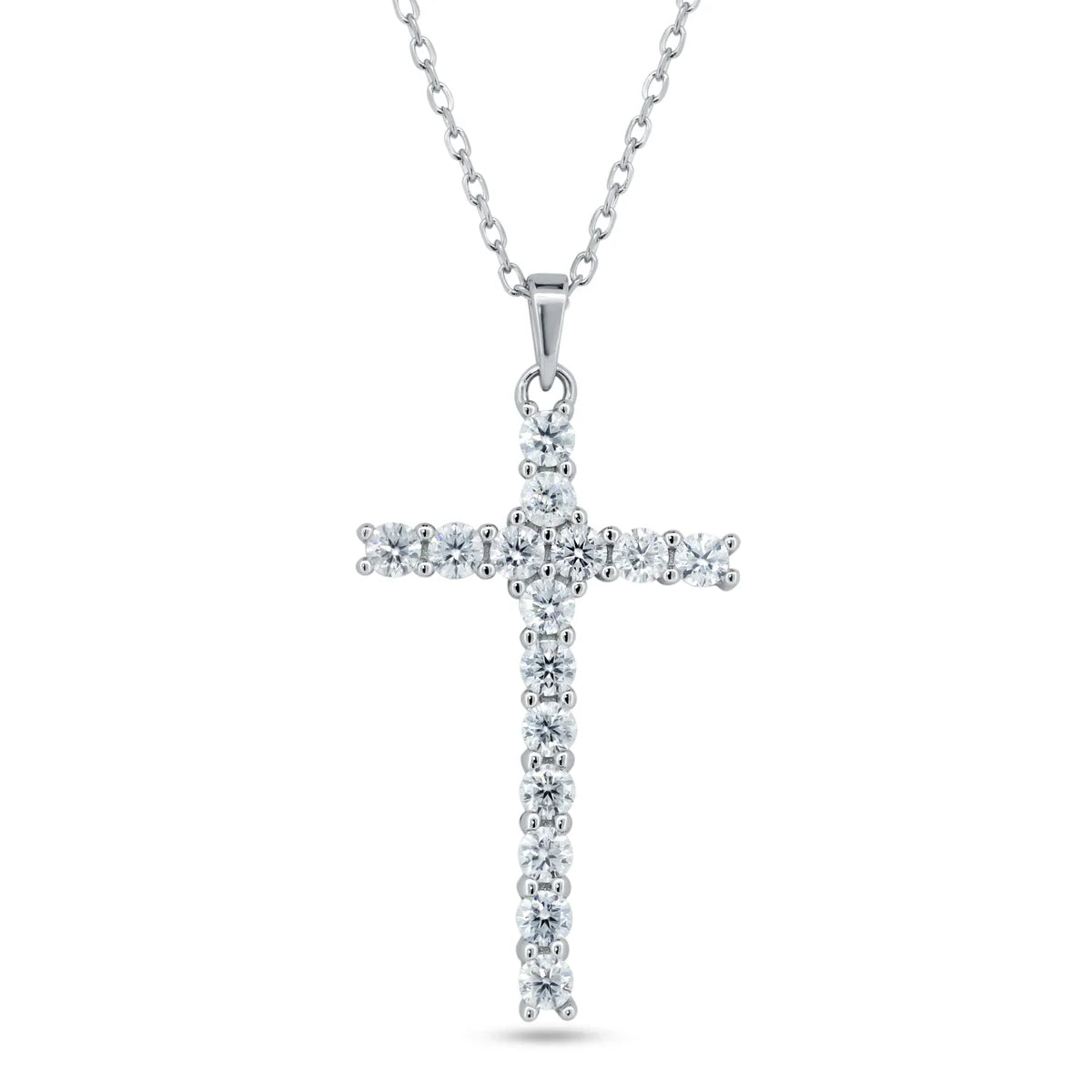 Sterling Silver Moissanite Cross Classic Necklace