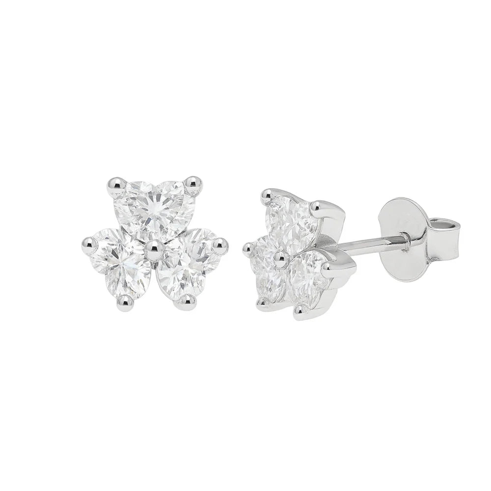 Sterling silver 3 Petal Flower Moissanite Earrings