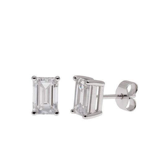 Sterling Silver Large Baguette Moissanite Earrings